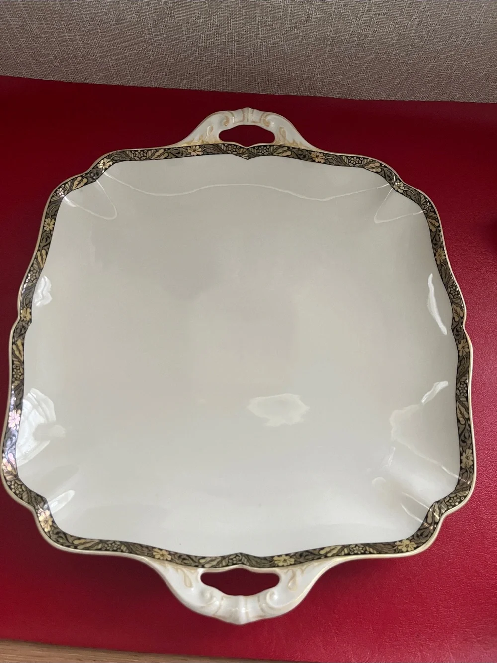 Vintage Hutschenreuther Hohenberg Cream with Gold Encrusted Trim Square Tray